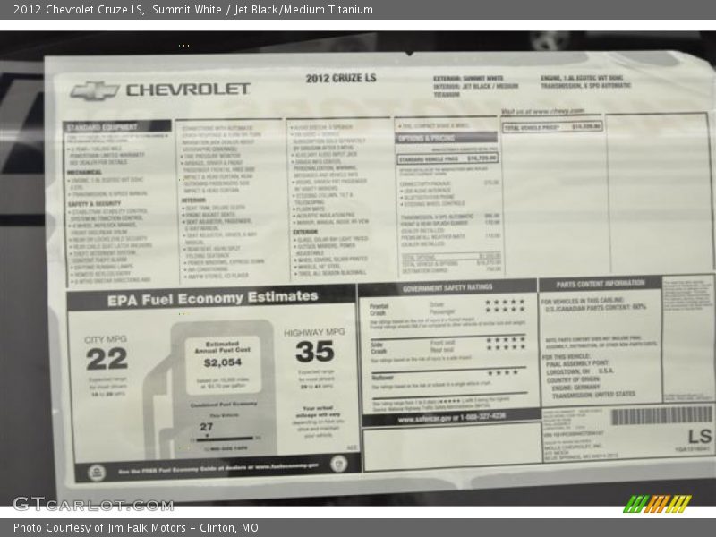 Summit White / Jet Black/Medium Titanium 2012 Chevrolet Cruze LS