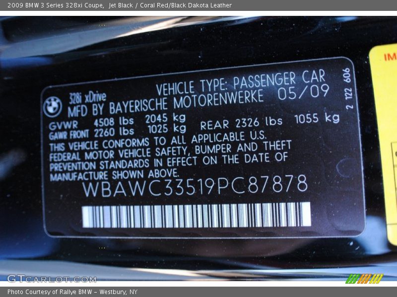 Jet Black / Coral Red/Black Dakota Leather 2009 BMW 3 Series 328xi Coupe