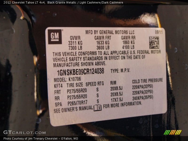 Black Granite Metallic / Light Cashmere/Dark Cashmere 2012 Chevrolet Tahoe LT 4x4