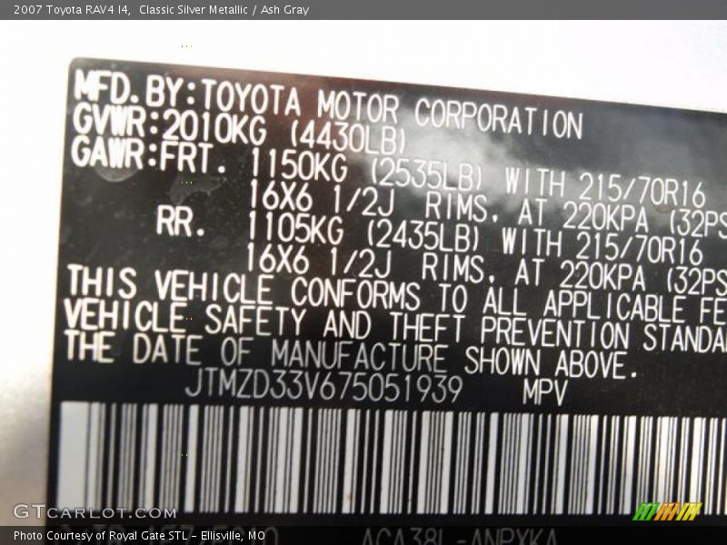 Classic Silver Metallic / Ash Gray 2007 Toyota RAV4 I4