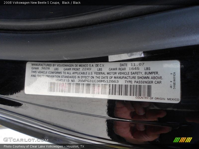 Black / Black 2008 Volkswagen New Beetle S Coupe
