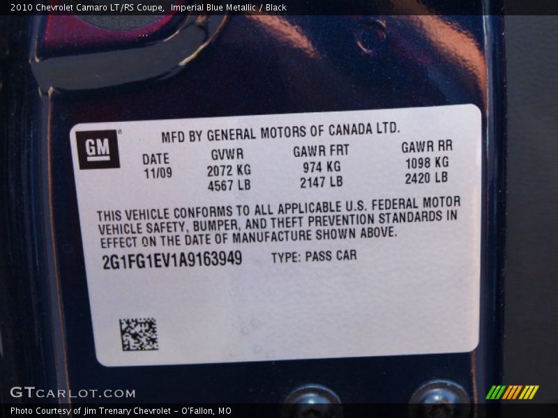 Imperial Blue Metallic / Black 2010 Chevrolet Camaro LT/RS Coupe