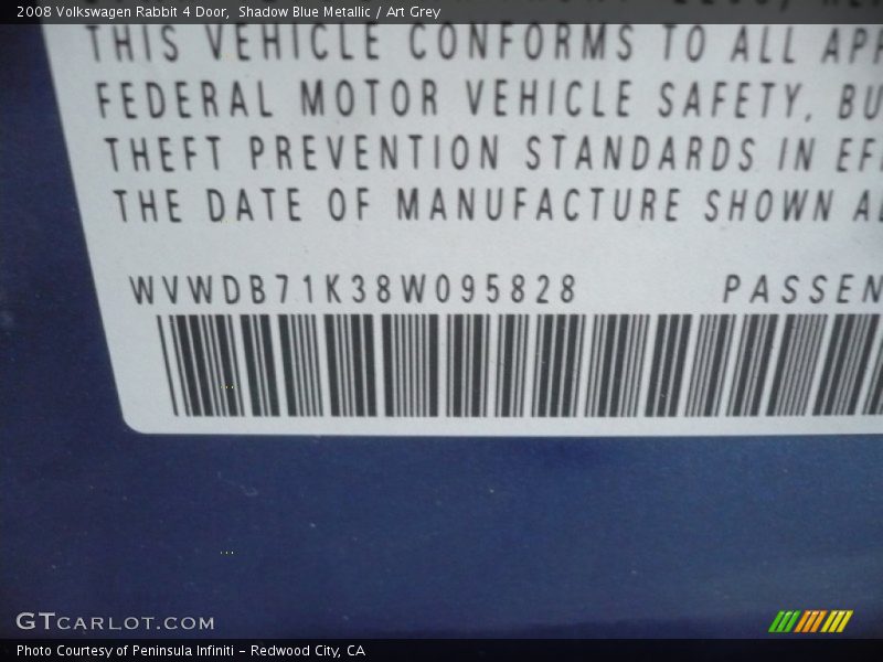 Shadow Blue Metallic / Art Grey 2008 Volkswagen Rabbit 4 Door
