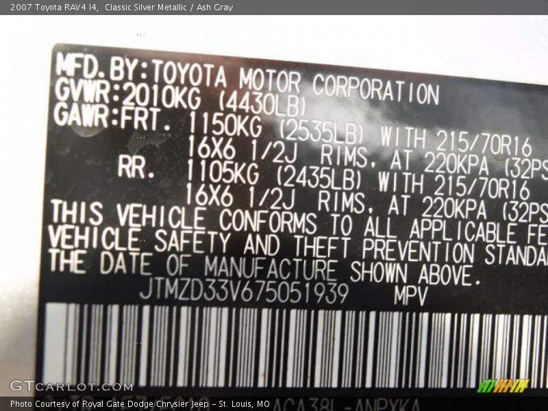 Classic Silver Metallic / Ash Gray 2007 Toyota RAV4 I4