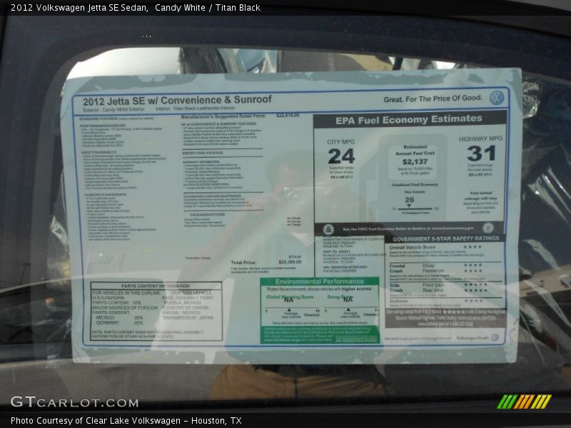 Candy White / Titan Black 2012 Volkswagen Jetta SE Sedan