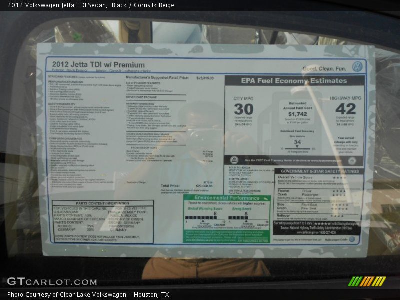 Black / Cornsilk Beige 2012 Volkswagen Jetta TDI Sedan