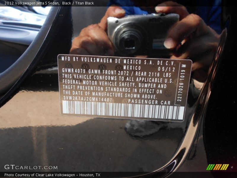 Black / Titan Black 2012 Volkswagen Jetta S Sedan