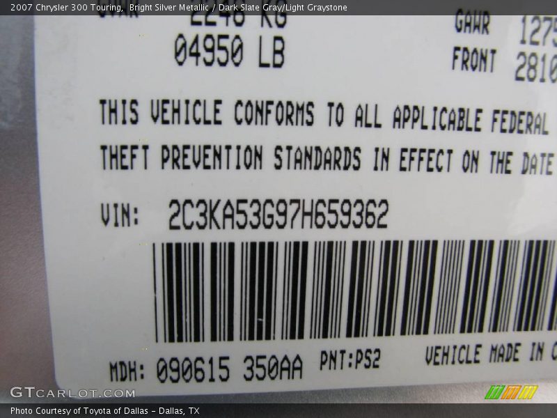 Bright Silver Metallic / Dark Slate Gray/Light Graystone 2007 Chrysler 300 Touring