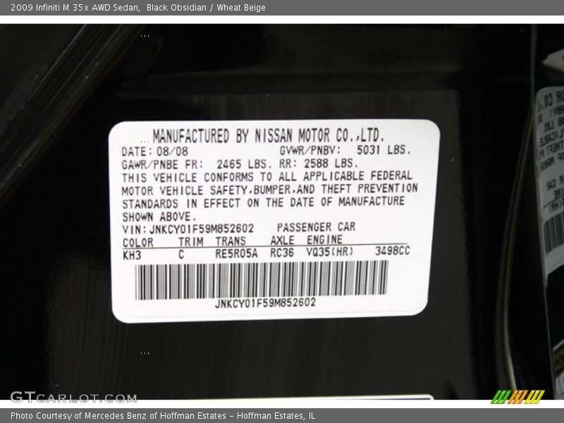 Black Obsidian / Wheat Beige 2009 Infiniti M 35x AWD Sedan