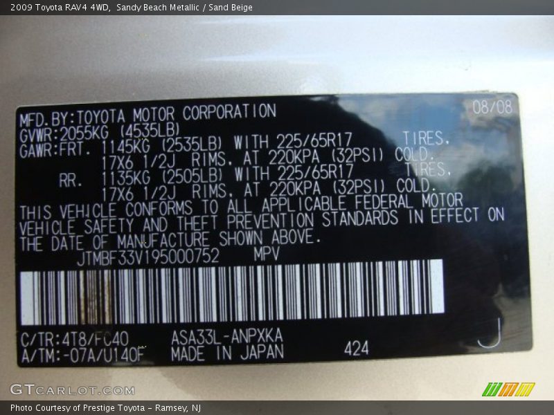 Sandy Beach Metallic / Sand Beige 2009 Toyota RAV4 4WD