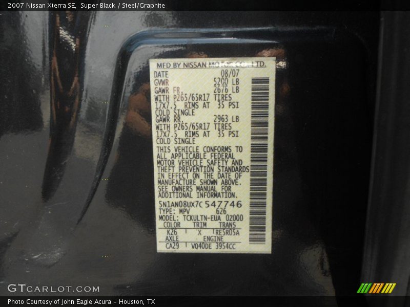 Super Black / Steel/Graphite 2007 Nissan Xterra SE