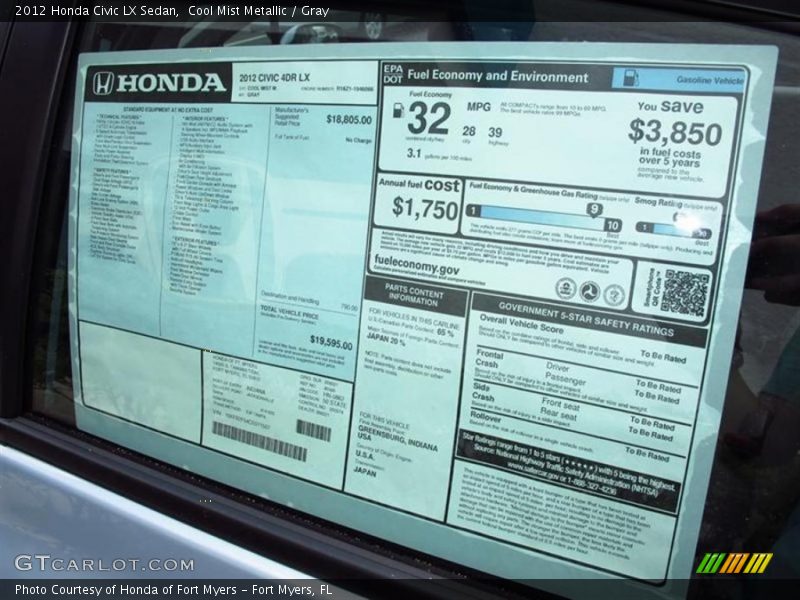 Cool Mist Metallic / Gray 2012 Honda Civic LX Sedan