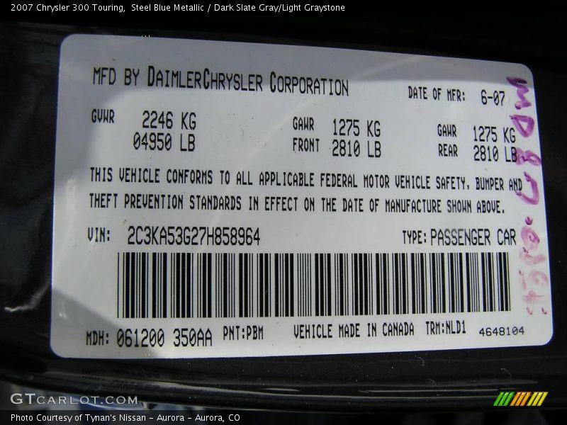 Steel Blue Metallic / Dark Slate Gray/Light Graystone 2007 Chrysler 300 Touring