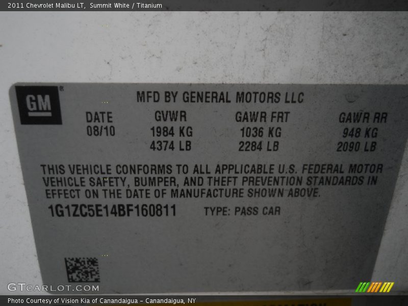 Summit White / Titanium 2011 Chevrolet Malibu LT