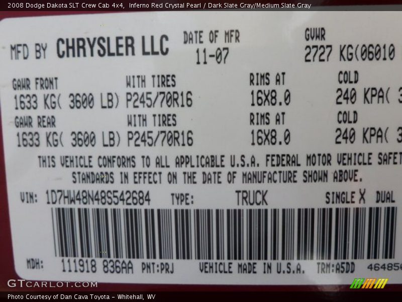 Inferno Red Crystal Pearl / Dark Slate Gray/Medium Slate Gray 2008 Dodge Dakota SLT Crew Cab 4x4