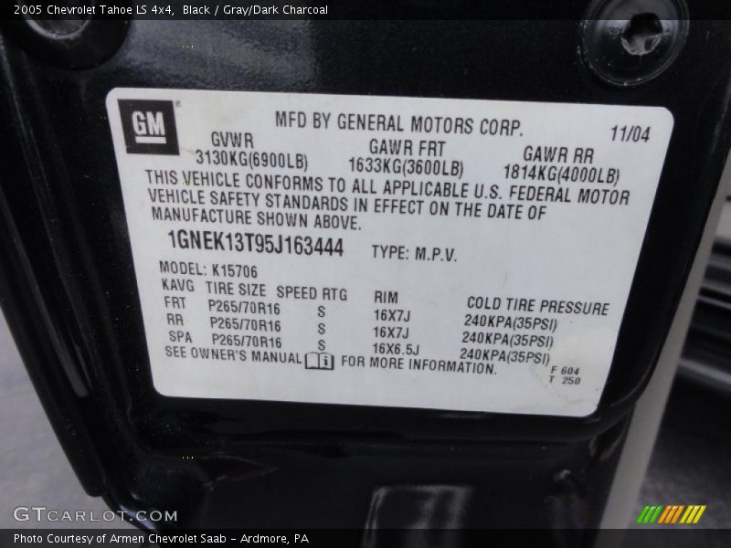 Black / Gray/Dark Charcoal 2005 Chevrolet Tahoe LS 4x4