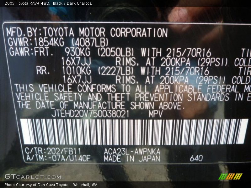 Black / Dark Charcoal 2005 Toyota RAV4 4WD