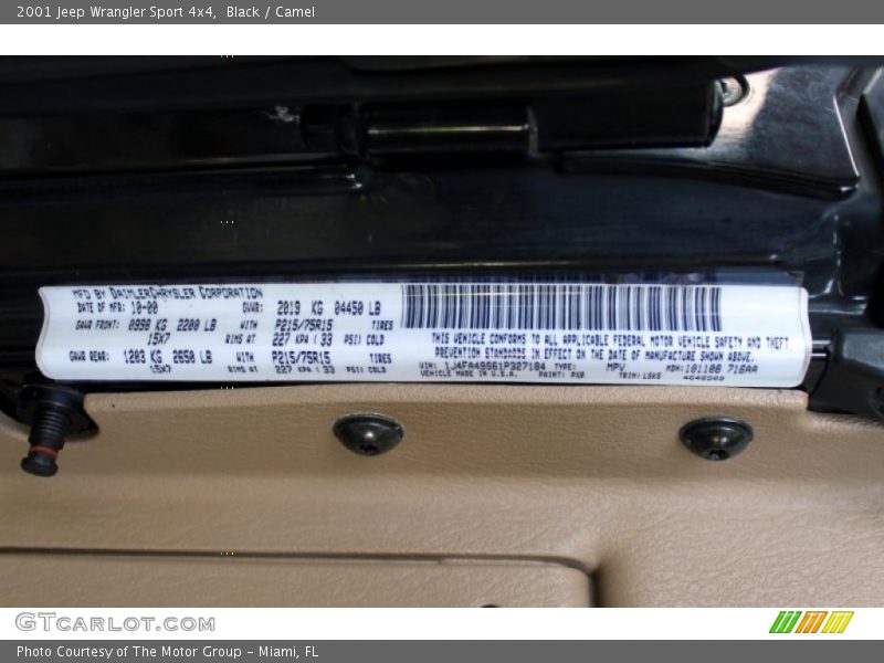 2001 Wrangler Sport 4x4 Black Color Code PX8