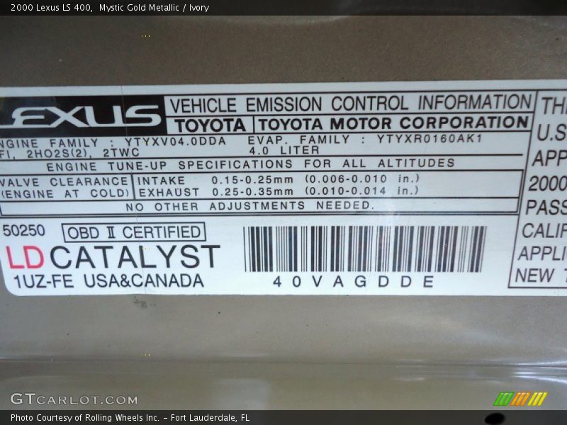 Mystic Gold Metallic / Ivory 2000 Lexus LS 400