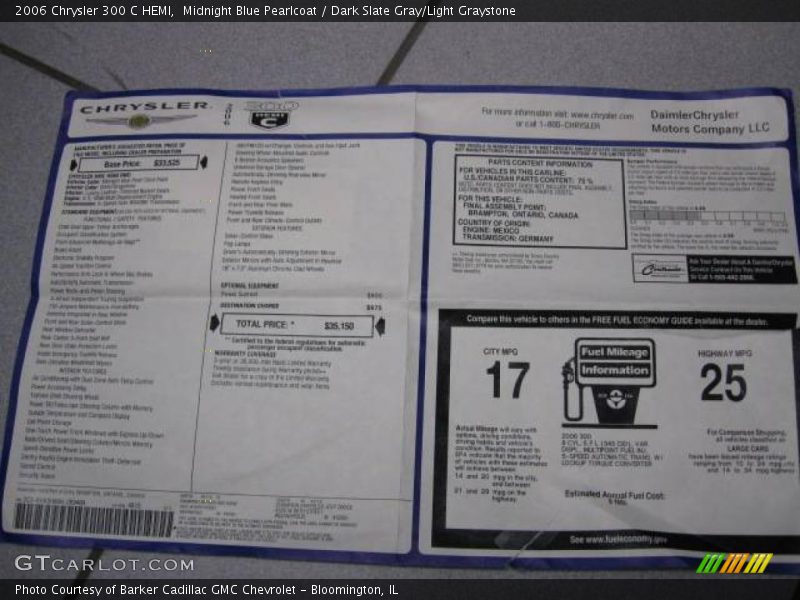Midnight Blue Pearlcoat / Dark Slate Gray/Light Graystone 2006 Chrysler 300 C HEMI