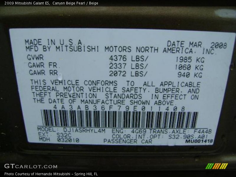 Canyon Beige Pearl / Beige 2009 Mitsubishi Galant ES