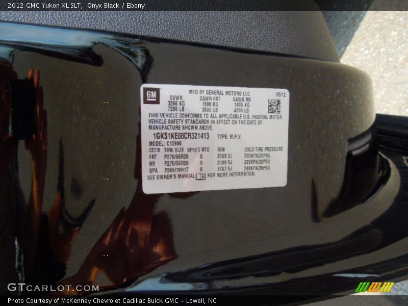 Onyx Black / Ebony 2012 GMC Yukon XL SLT
