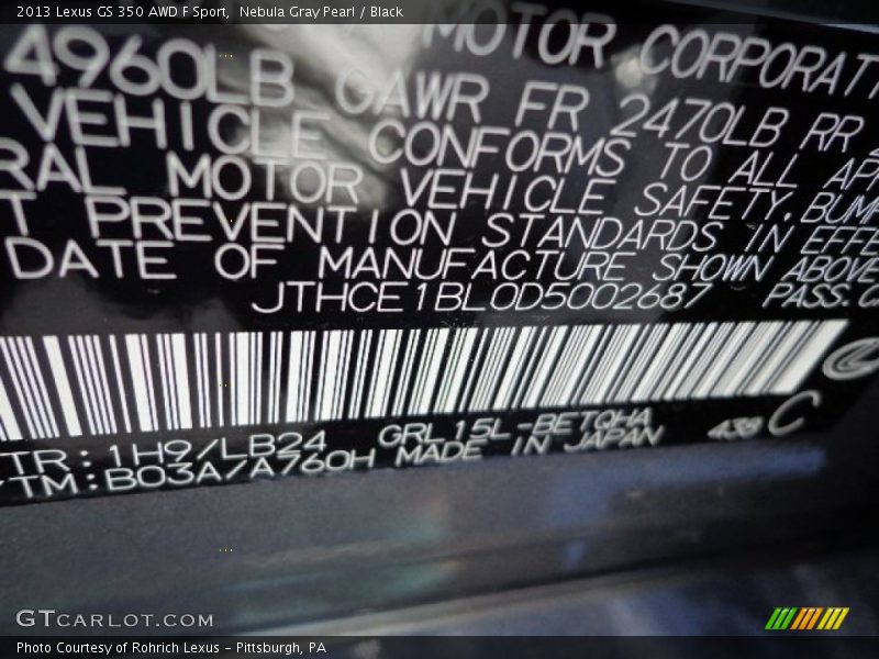 2013 GS 350 AWD F Sport Nebula Gray Pearl Color Code 1H9