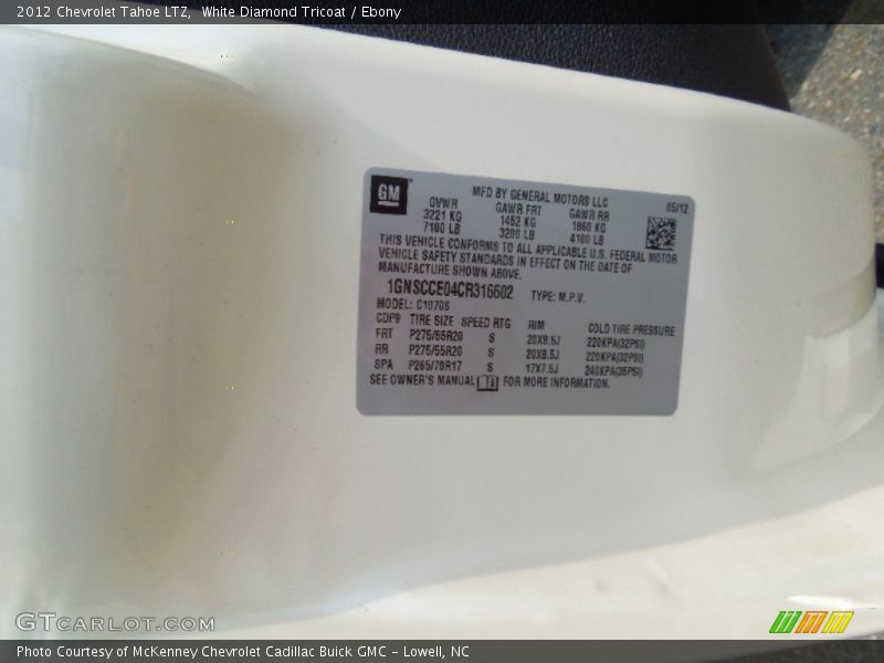 White Diamond Tricoat / Ebony 2012 Chevrolet Tahoe LTZ
