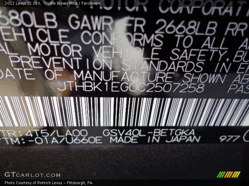 Truffle Brown Mica / Parchment 2012 Lexus ES 350