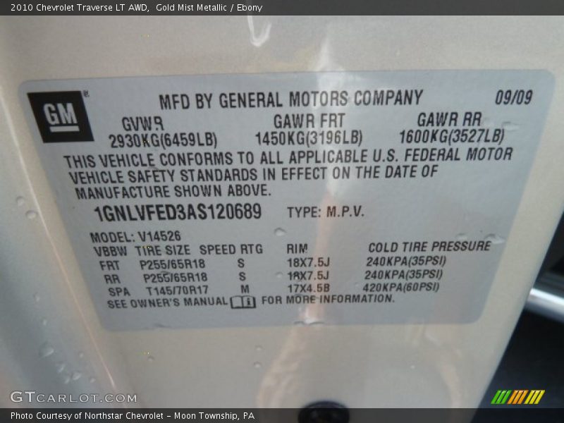 Gold Mist Metallic / Ebony 2010 Chevrolet Traverse LT AWD
