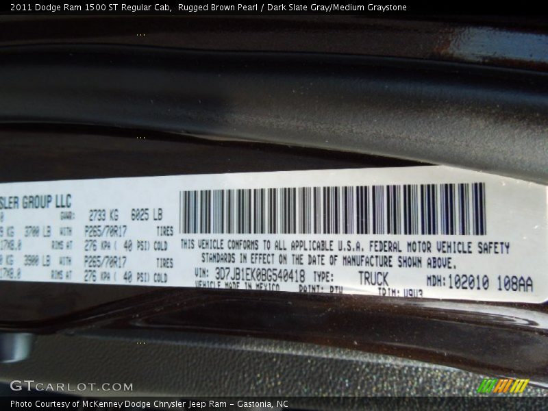 Rugged Brown Pearl / Dark Slate Gray/Medium Graystone 2011 Dodge Ram 1500 ST Regular Cab