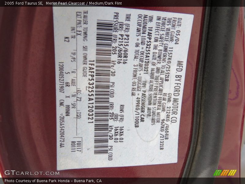2005 Taurus SE Merlot Pearl Clearcoat Color Code FX