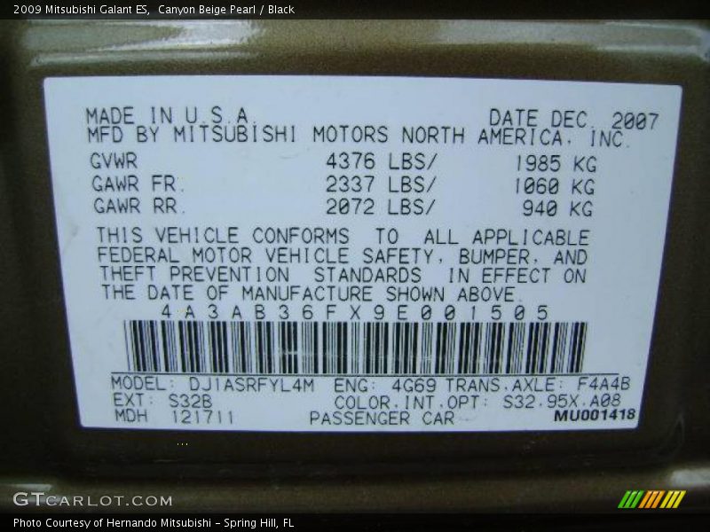 Canyon Beige Pearl / Black 2009 Mitsubishi Galant ES