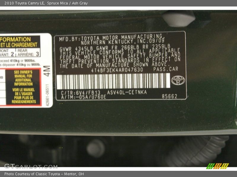 2010 Camry LE Spruce Mica Color Code 6V4