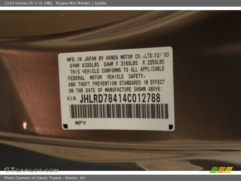 Mojave Mist Metallic / Saddle 2004 Honda CR-V LX 4WD