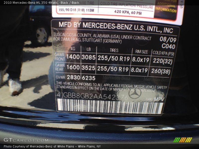 Black / Black 2010 Mercedes-Benz ML 350 4Matic