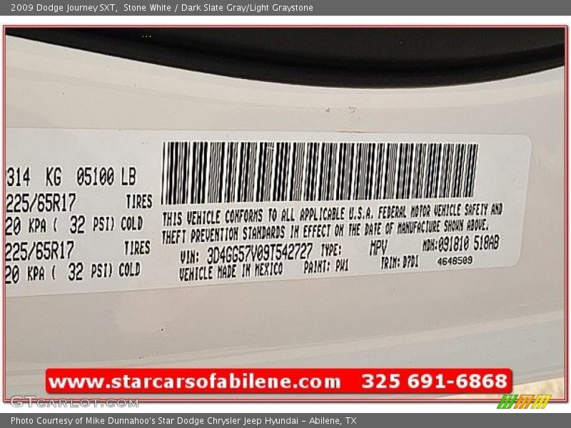 Stone White / Dark Slate Gray/Light Graystone 2009 Dodge Journey SXT