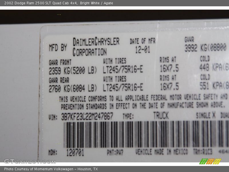 Bright White / Agate 2002 Dodge Ram 2500 SLT Quad Cab 4x4