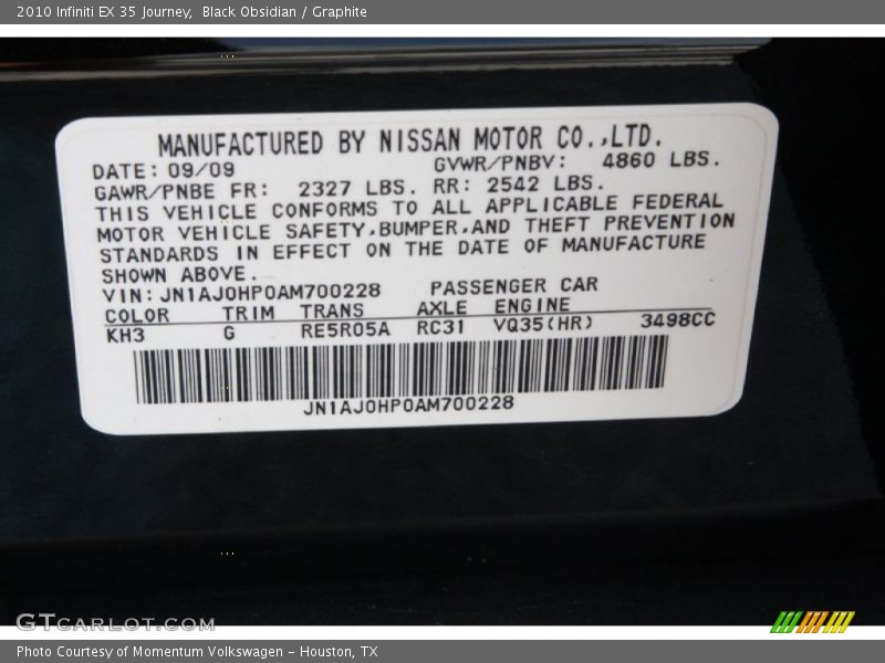 Black Obsidian / Graphite 2010 Infiniti EX 35 Journey