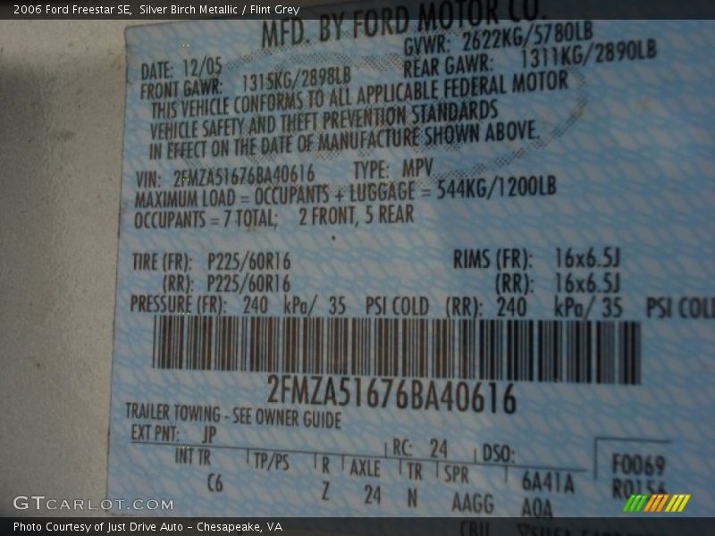 Silver Birch Metallic / Flint Grey 2006 Ford Freestar SE