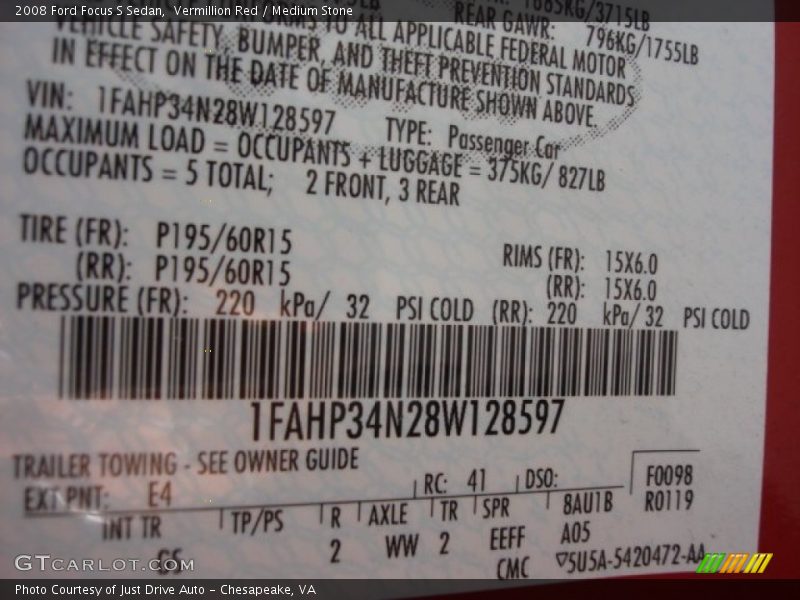 Vermillion Red / Medium Stone 2008 Ford Focus S Sedan