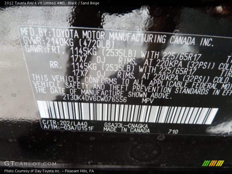 Black / Sand Beige 2012 Toyota RAV4 V6 Limited 4WD