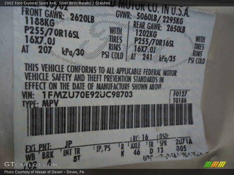 Silver Birch Metallic / Graphite 2002 Ford Explorer Sport 4x4