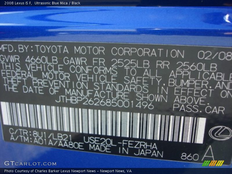 Ultrasonic Blue Mica / Black 2008 Lexus IS F