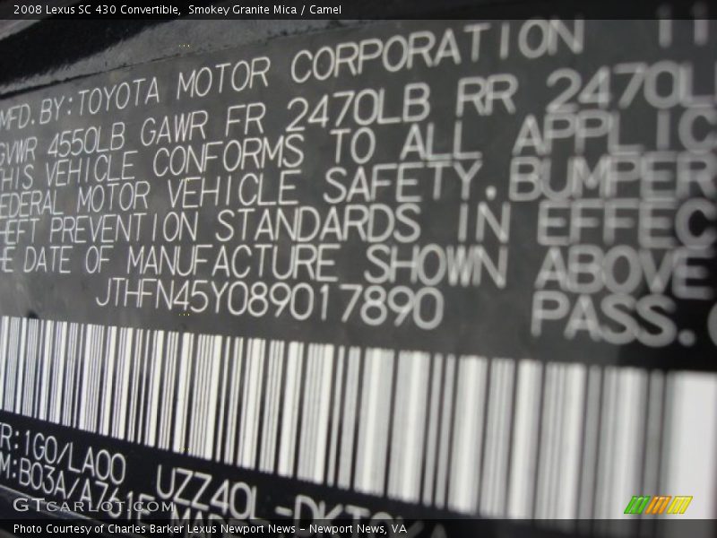 Smokey Granite Mica / Camel 2008 Lexus SC 430 Convertible