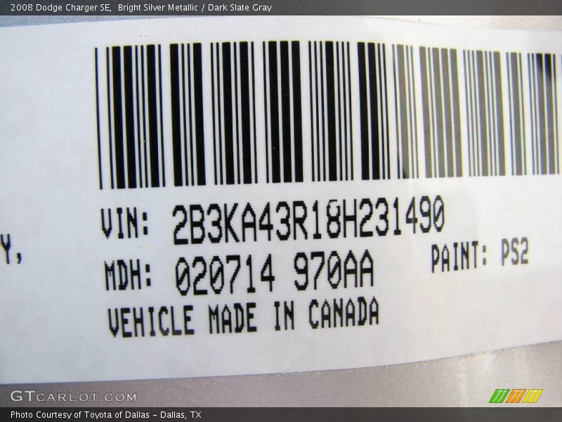 Bright Silver Metallic / Dark Slate Gray 2008 Dodge Charger SE