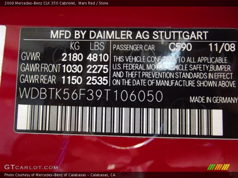 Mars Red / Stone 2009 Mercedes-Benz CLK 350 Cabriolet