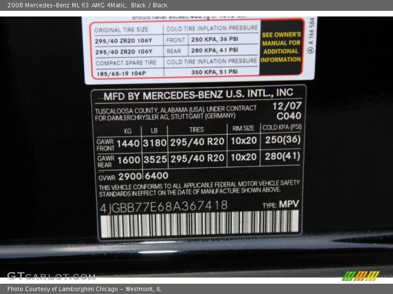 Black / Black 2008 Mercedes-Benz ML 63 AMG 4Matic