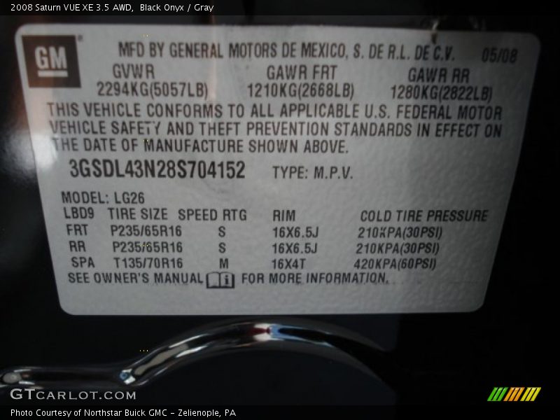 Black Onyx / Gray 2008 Saturn VUE XE 3.5 AWD