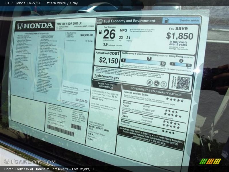 Taffeta White / Gray 2012 Honda CR-V LX
